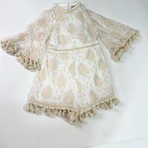 Why Dress  Romper Womens Medium Lace Tassel White Keyhole Back New boho festival